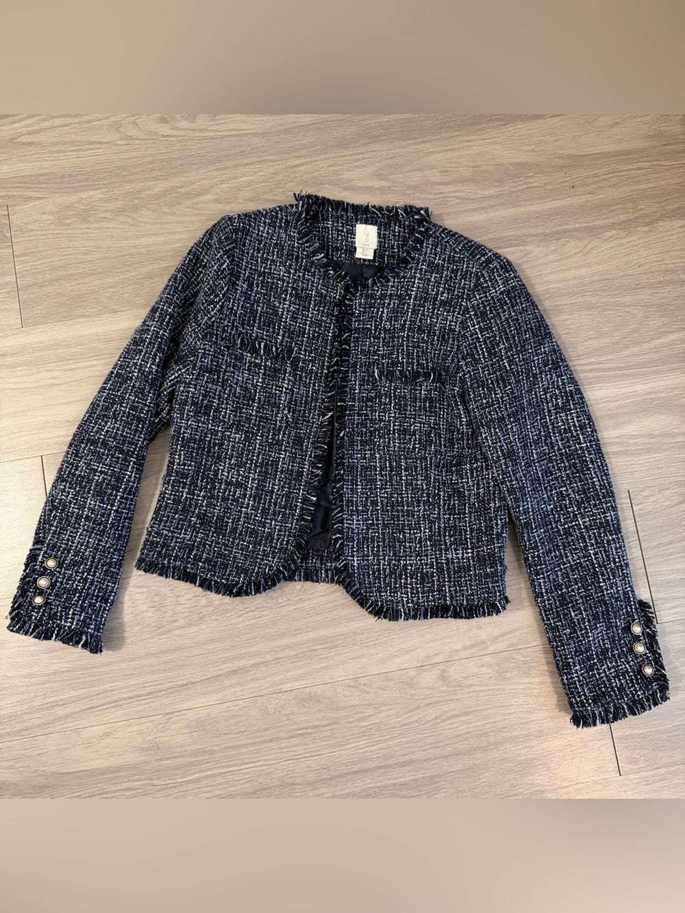 Joie Navy Blue Tweed Fringe Open Front‎ Blazer Jacket | Women’s Small